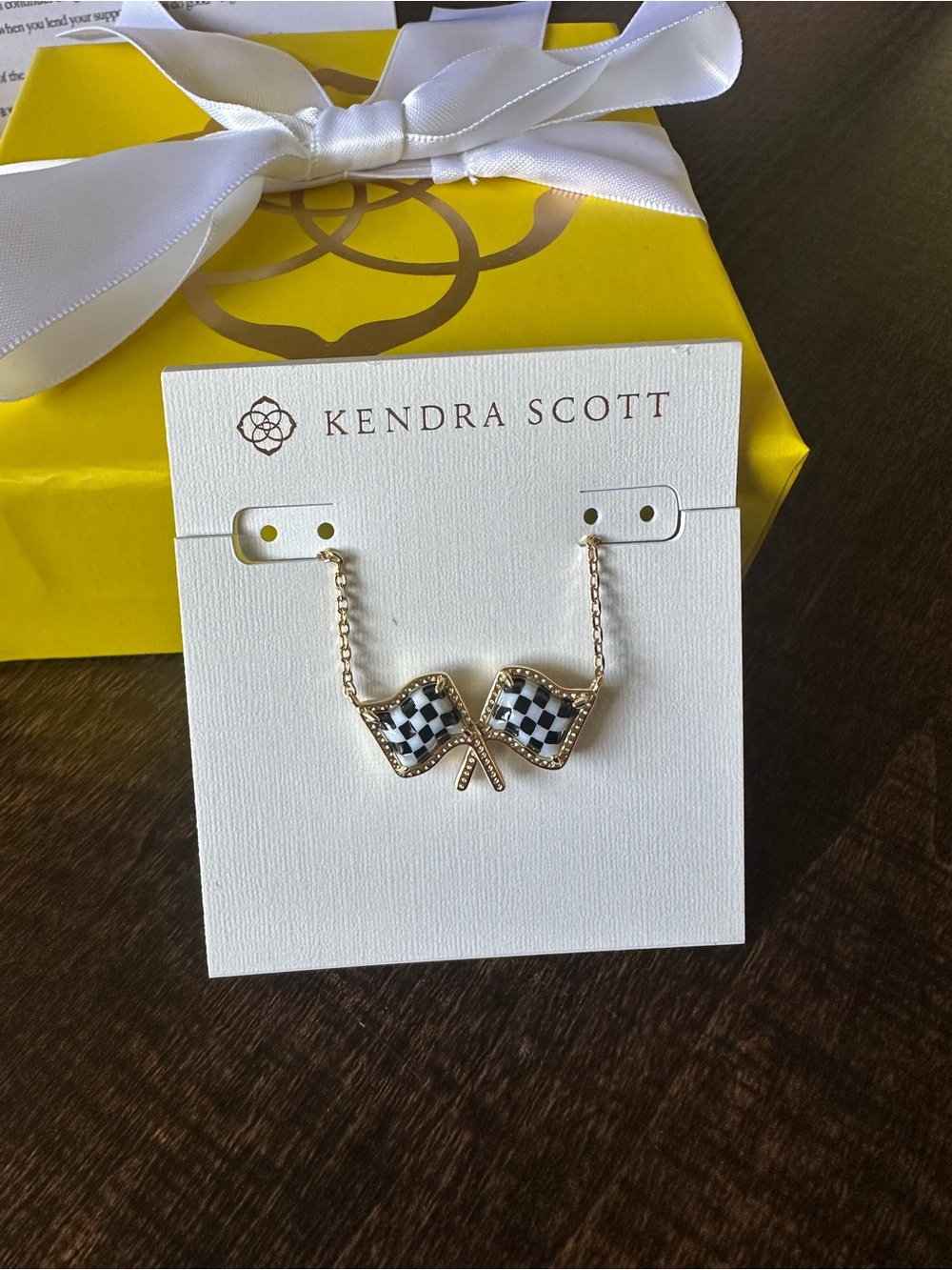 Kendra Scott Gold Checkered Flag Pendant Necklace